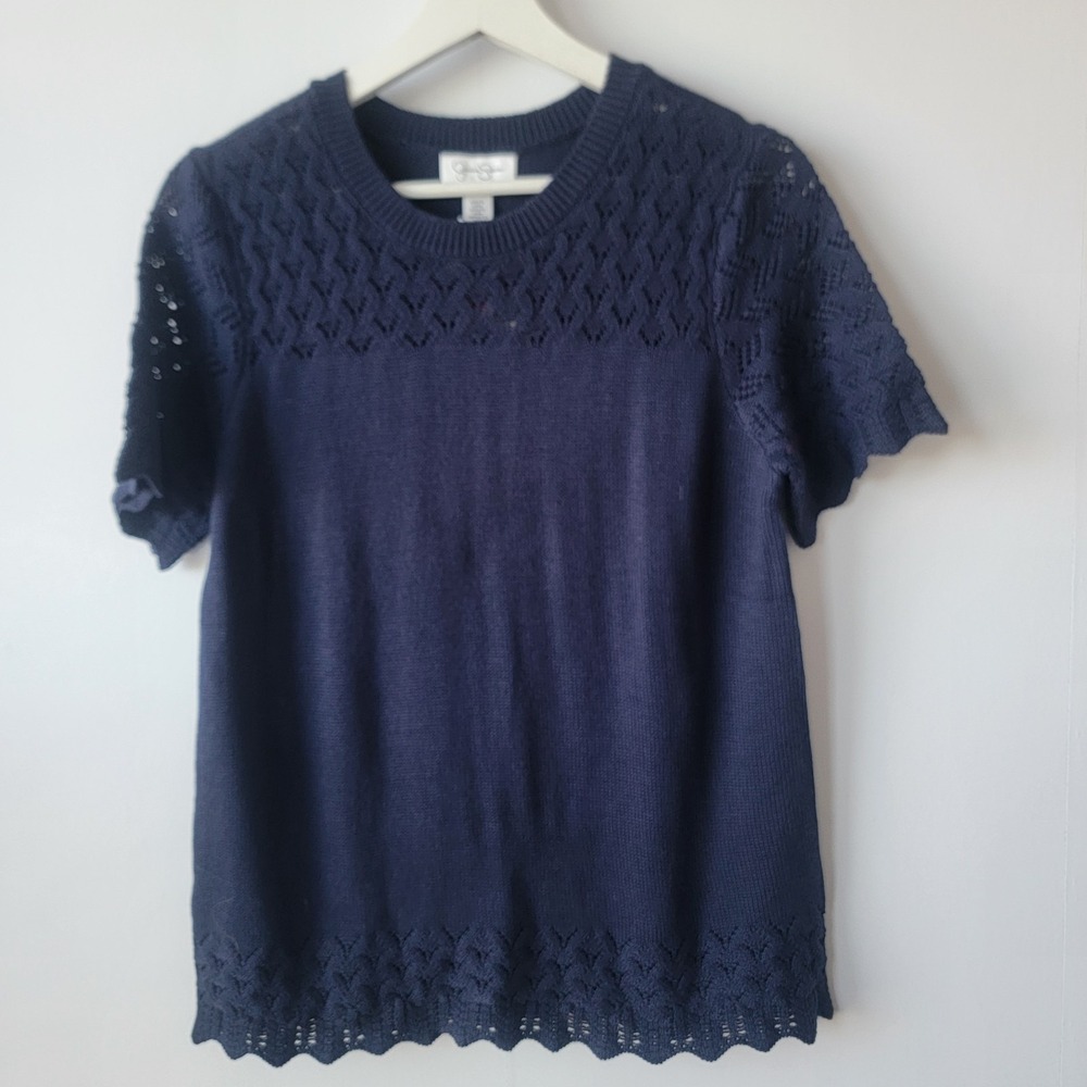 Jessica Simpson women's Open Knit Scalloped Hem Sweater sz M Romantic Coquette